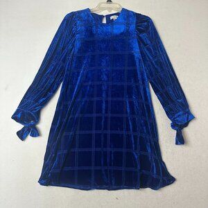 Calvin Klein dress sz 4 Cobalt Royal Blue Velvet round neck grid pattern holiday